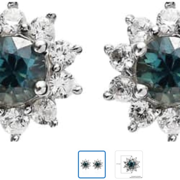 Australian Sapphire and white zircon Sunburst in platinum over Sterling Silver - Picture 3 of 3